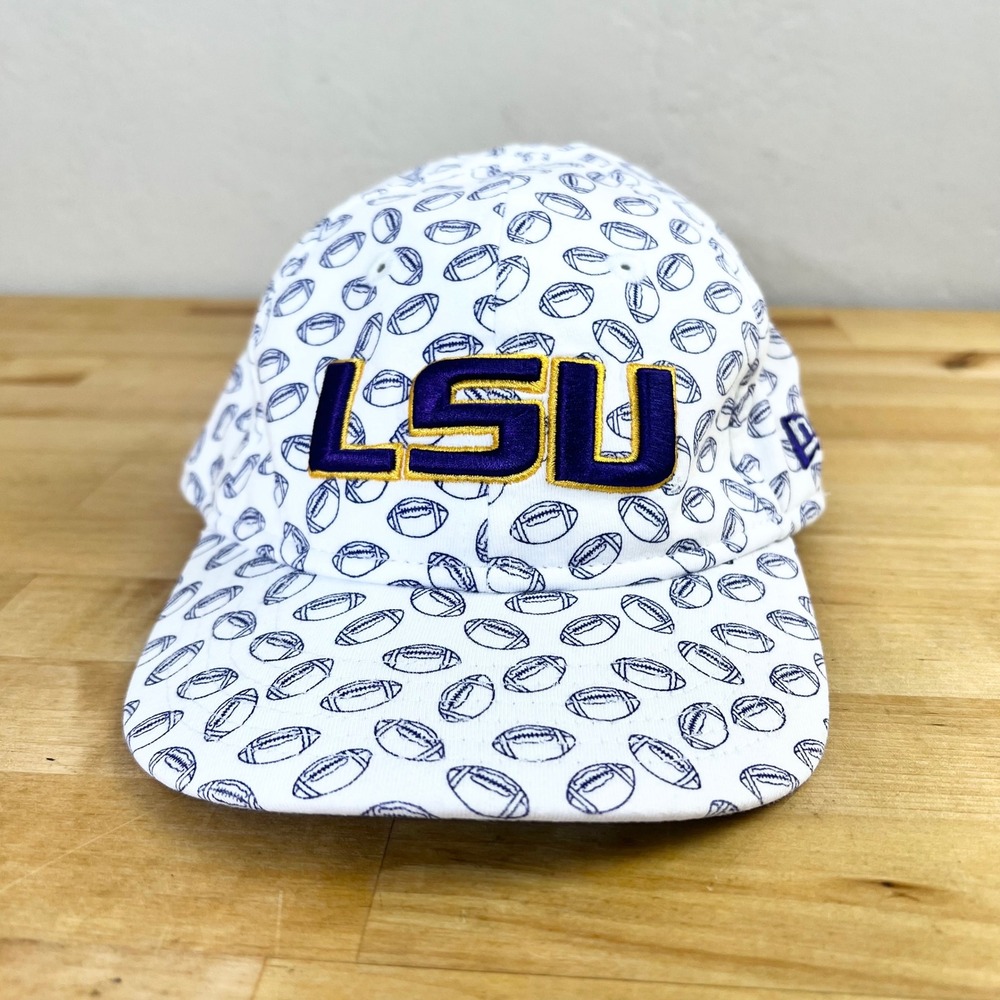 LSU Tigers Hat New Era 9FORTY Toddler Size White Football Print Elastic Back Cap